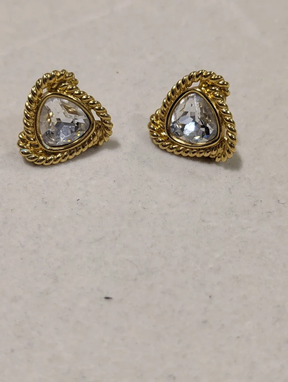 Vintage Swarovski Swan Signed Crystal Gold Tone Rope Stud Earrings